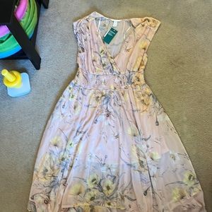 H&M pink floral midi dress mesh